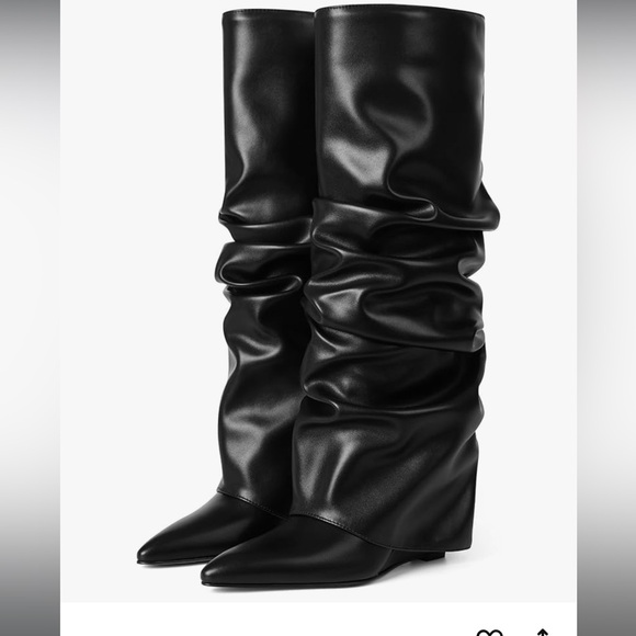 Amazon Black Slouchy Heeled Boots - Picture 1 of 2